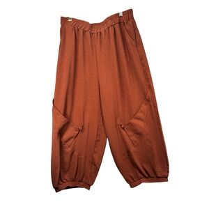 Boho Rust Harem Pants Women Medium 32 Waist Cropped Balloon Leg Genie Pockets